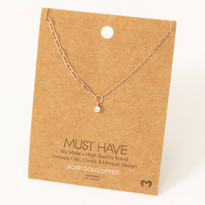 Chain Link Rhinestone Stud Charm Necklace