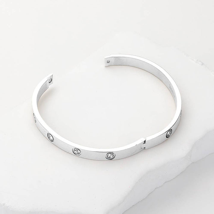 Stainless Steel Crystal Embellished Bangle Bracelet
: Silver