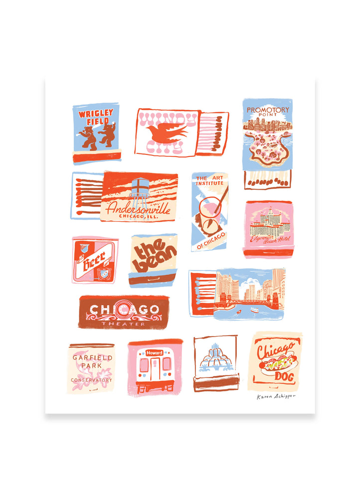Chicago Matchbook Art Print - Timeless City Wall Art Print: 8x10