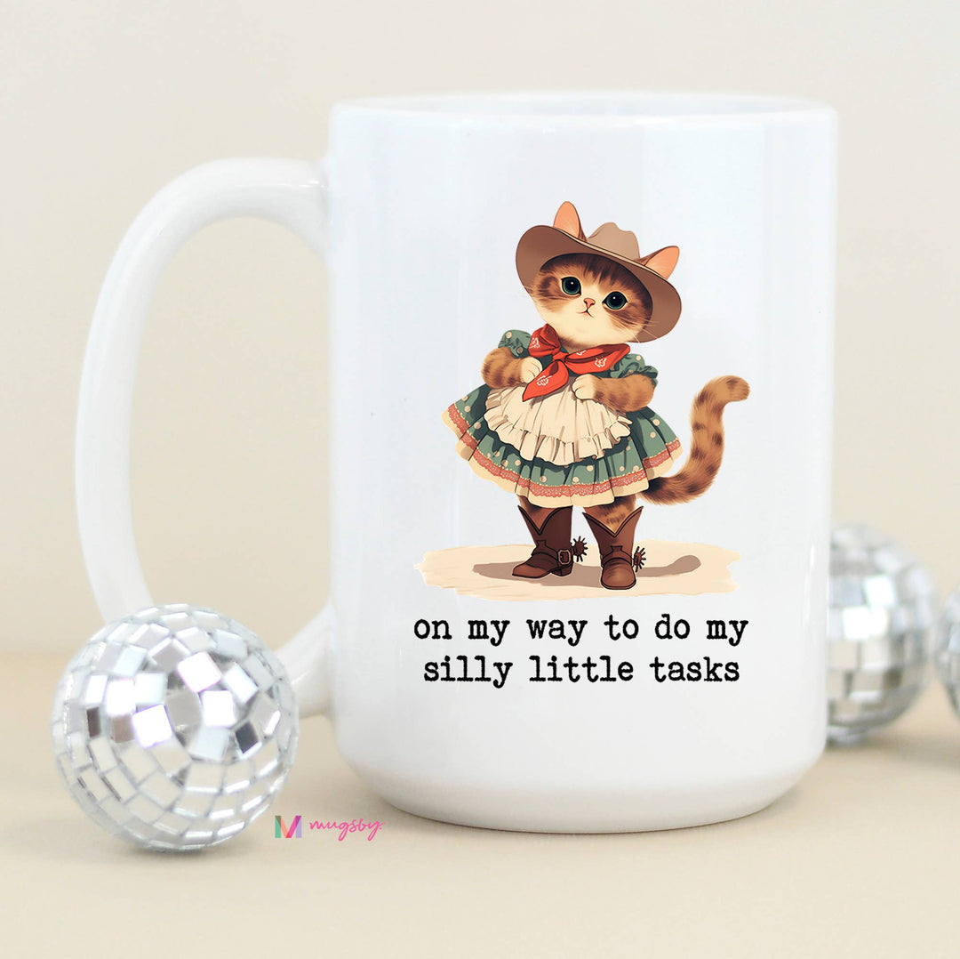 Silly Little Tasks Funny Coffee Mug: Black Rim/Handle / 11oz