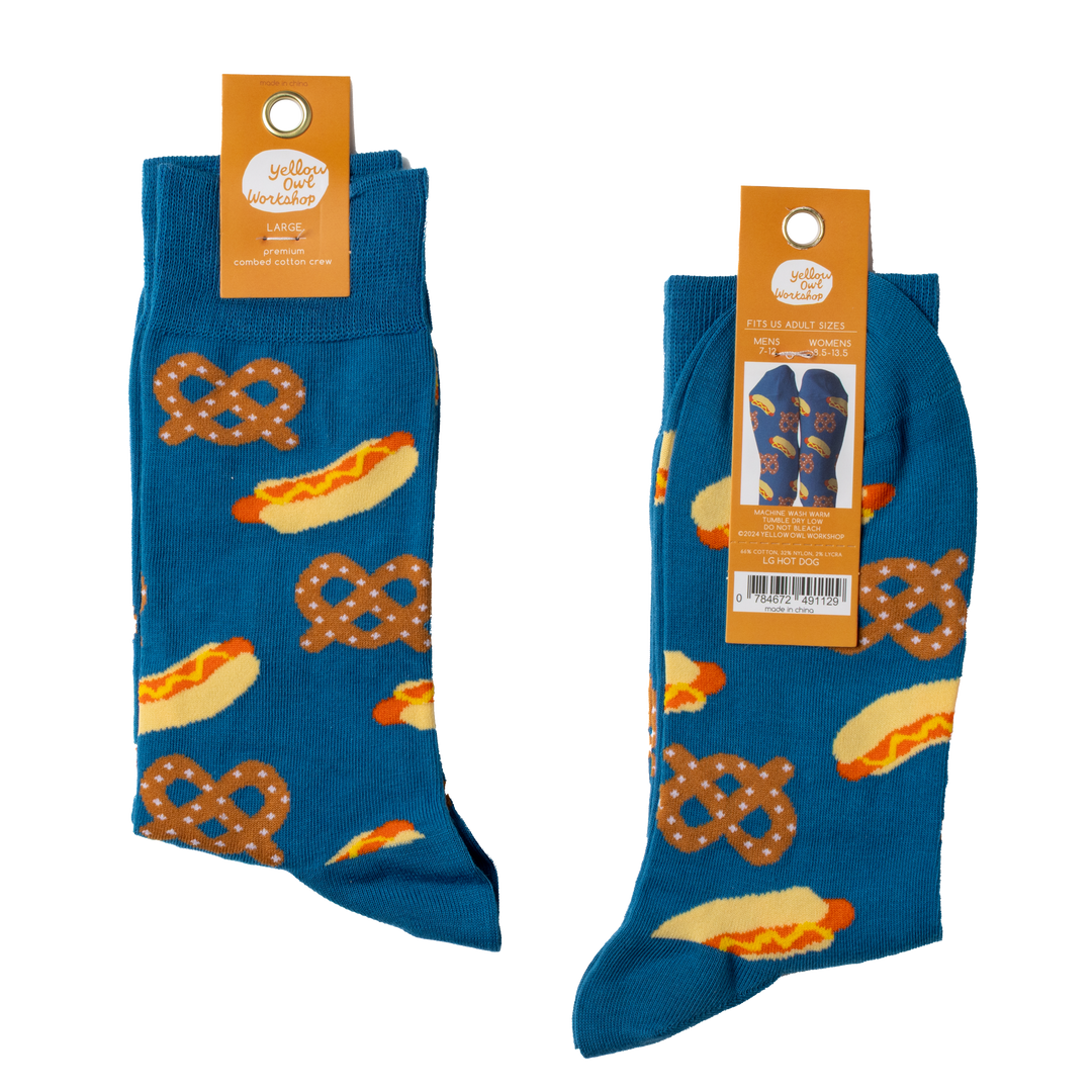 Hot Dog & Pretzel - Large Crew Socks - Sporty Snack Gift