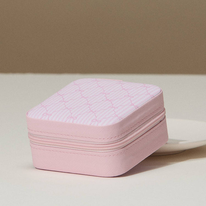 Bow Monogram Print Jewelry Box-Pink