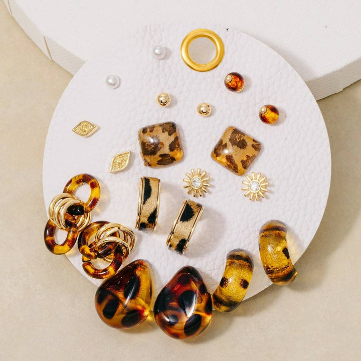Leopard Acrylic And Pearl Mixed Earrings Set