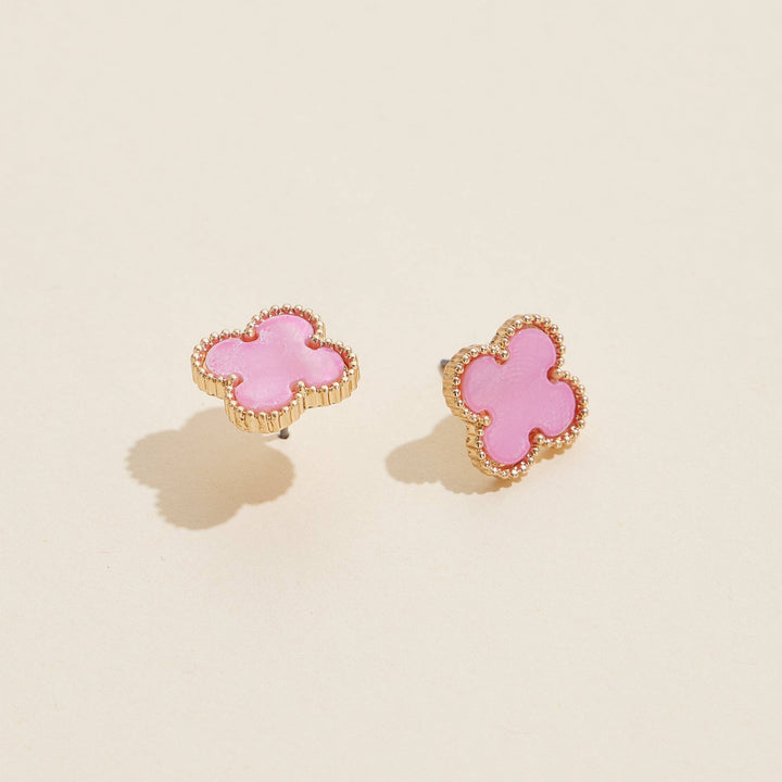 Enamel Quatrefoil Stud Earrings: GD / ONE