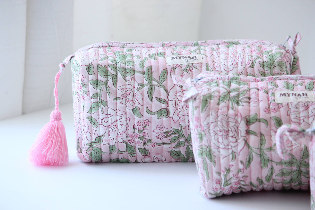 Large Bunny Rose Floral Cosmetic Bag