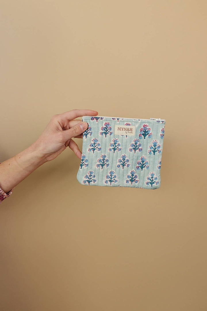 Dusty Blue Motif Quilted Coin Pouch 