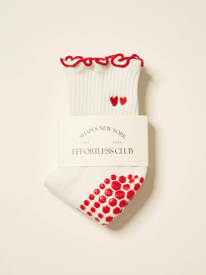 Embroidery Heart Duo Ruffle Grip Sock
