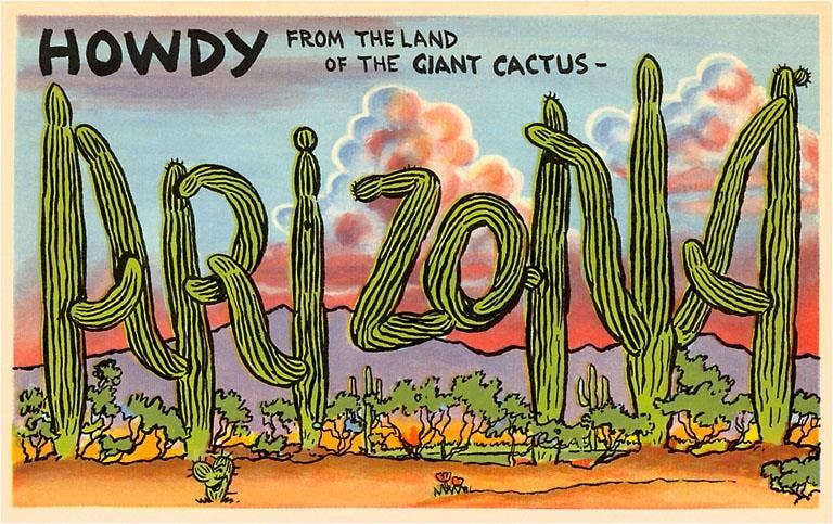 Magnet AZ-53 Howdy from Arizona, Cartoon Saguaros