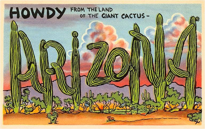 Postcard AZ-53 Howdy from Arizona, Cartoon Saguaros