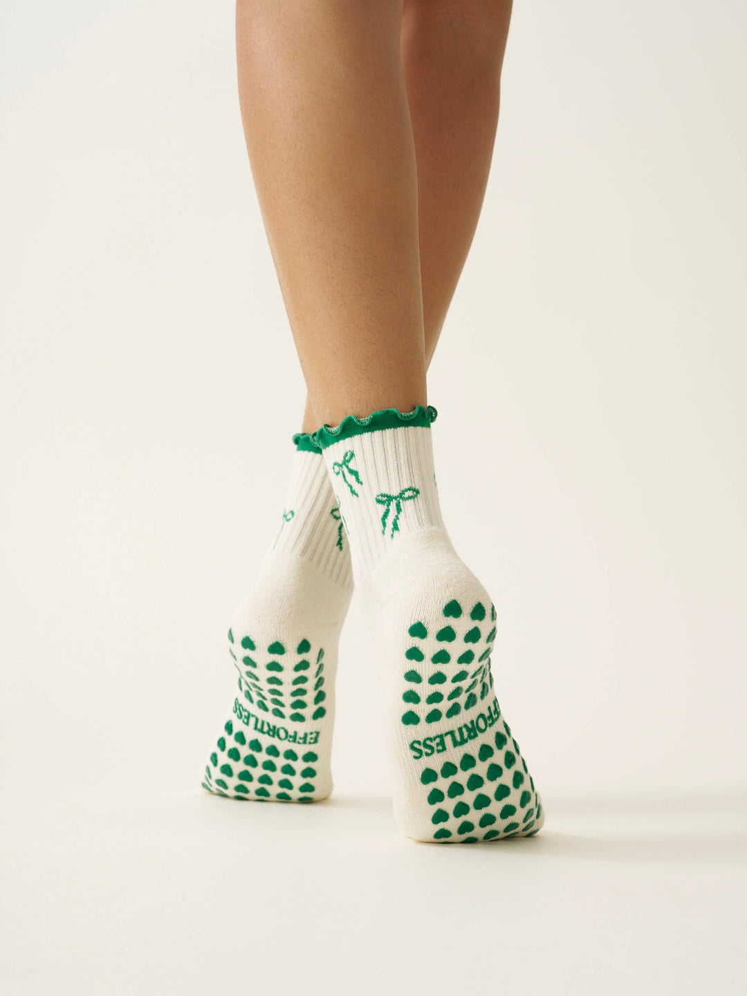 Bow Ruffle Grip Sock: Green