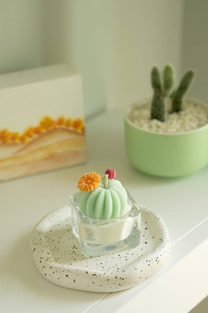 Barrel Cactus Tealight Candles: Green w/ red