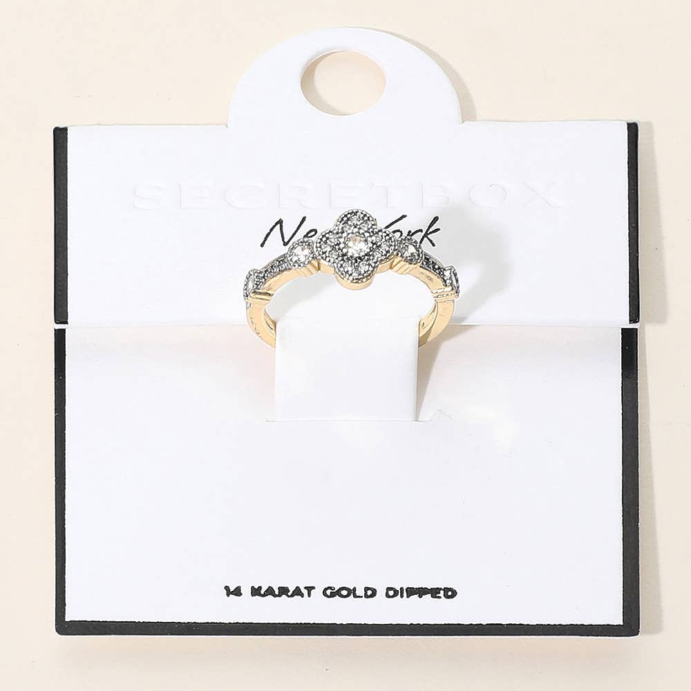 Stone Paved Quatrefoil Accent Adjustable Ring