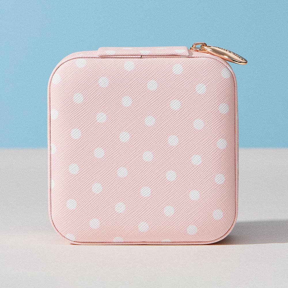 Polka Dot Pattern Print Portable Square Jewelry Box: Blue