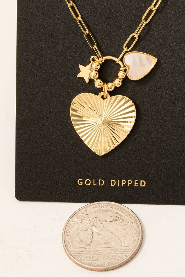 Gold Dipped Star And Hearts Charms Chain Necklace: Gold
