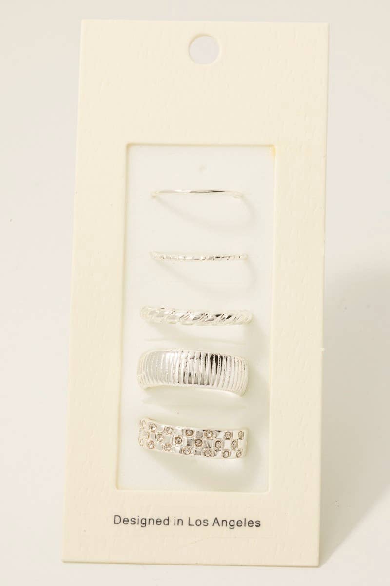 5 Piece Mixed Band Rings Set: Gold