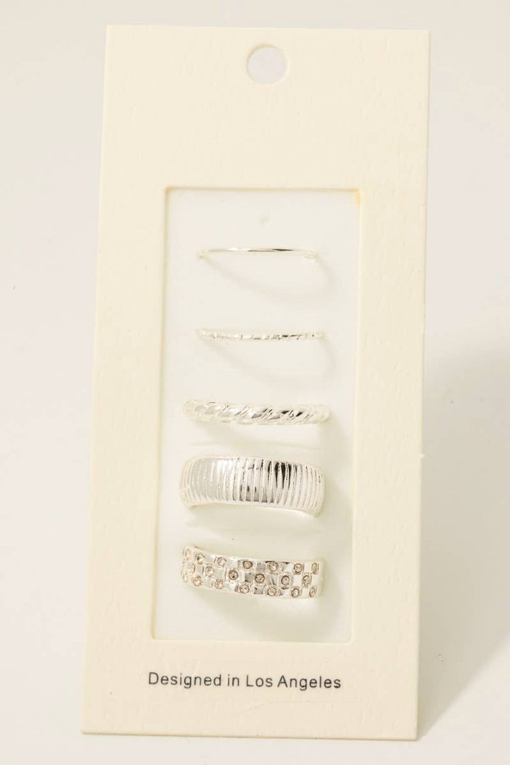 5 Piece Mixed Band Rings Set: Gold