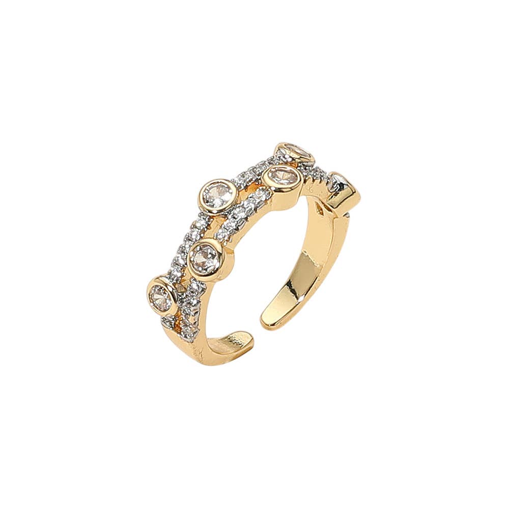 Bezel Stone Accent Rhinestone Paved Adjustable Ring