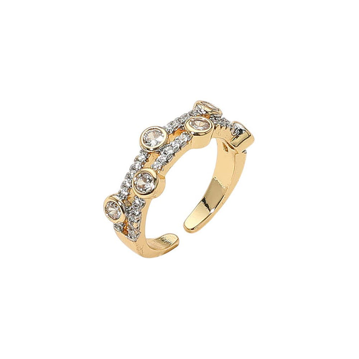 Bezel Stone Accent Rhinestone Paved Adjustable Ring