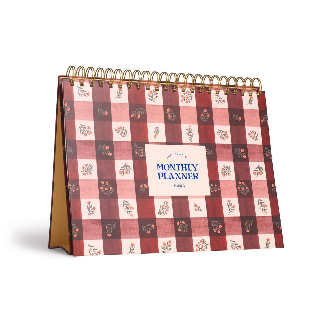 Floral Gingham Spiral Undated Monthly Desk Pad