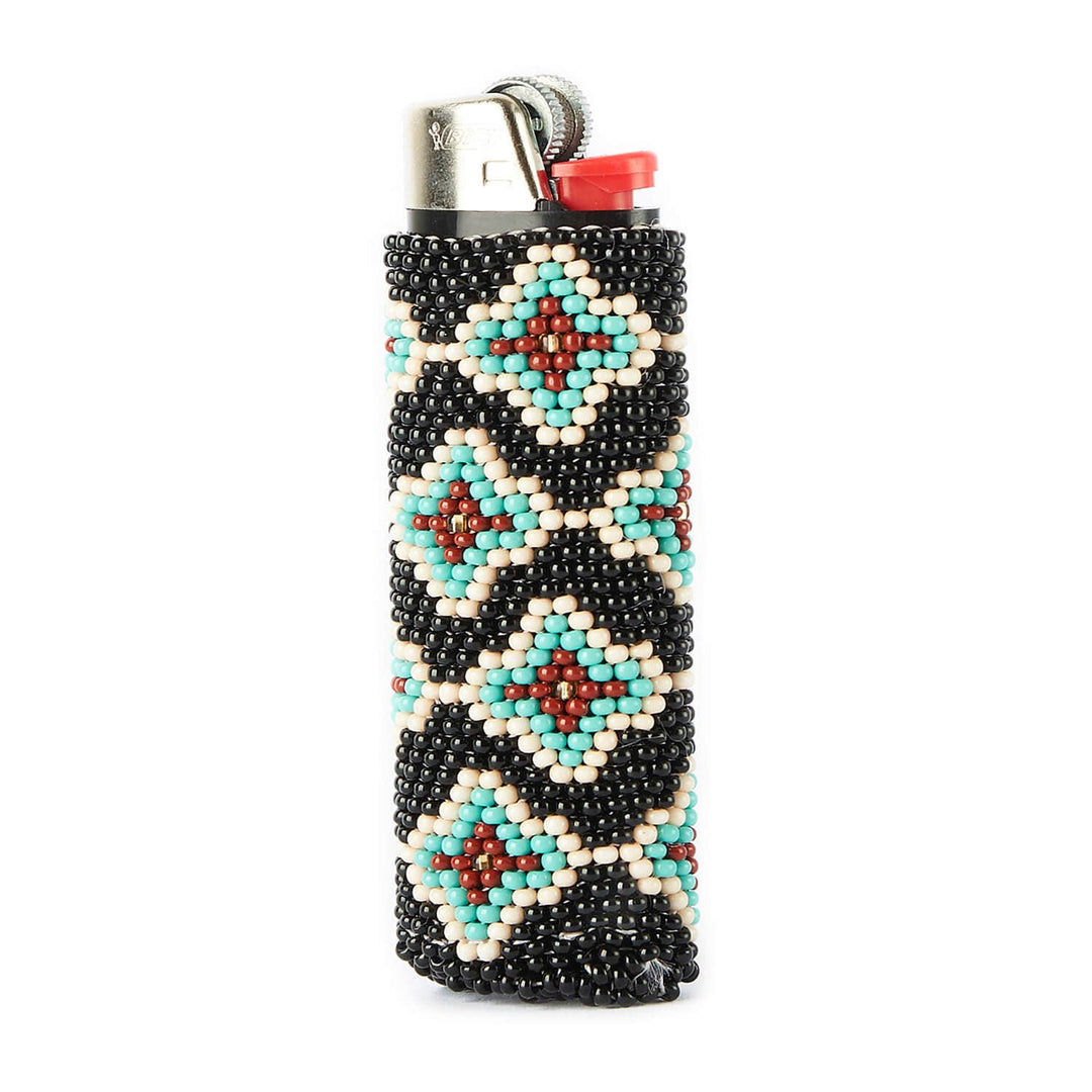 Chocolate Mint Chip -  Beaded Lighter Case in Black & Teal
