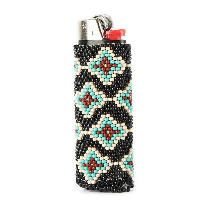 Chocolate Mint Chip -  Beaded Lighter Case in Black & Teal