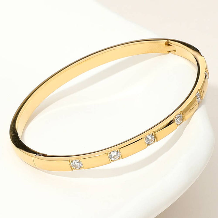 Stone Paved Hinged Bangle Bracelet: Gold