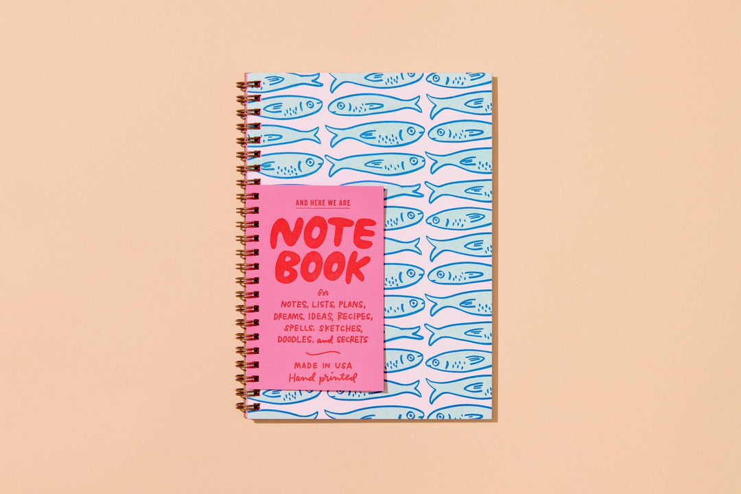 Sardines A5 Lettepress Spiral Notebook - Fathers Day Gift Mothers Day Spring Easter