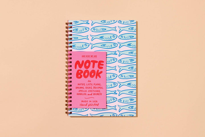 Sardines A5 Lettepress Spiral Notebook - Fathers Day Gift Mothers Day Spring Easter
