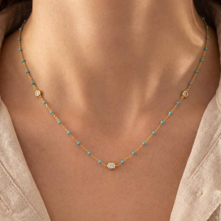 Gold Dipped Cz Pendant Enamel Accent Necklace: WH