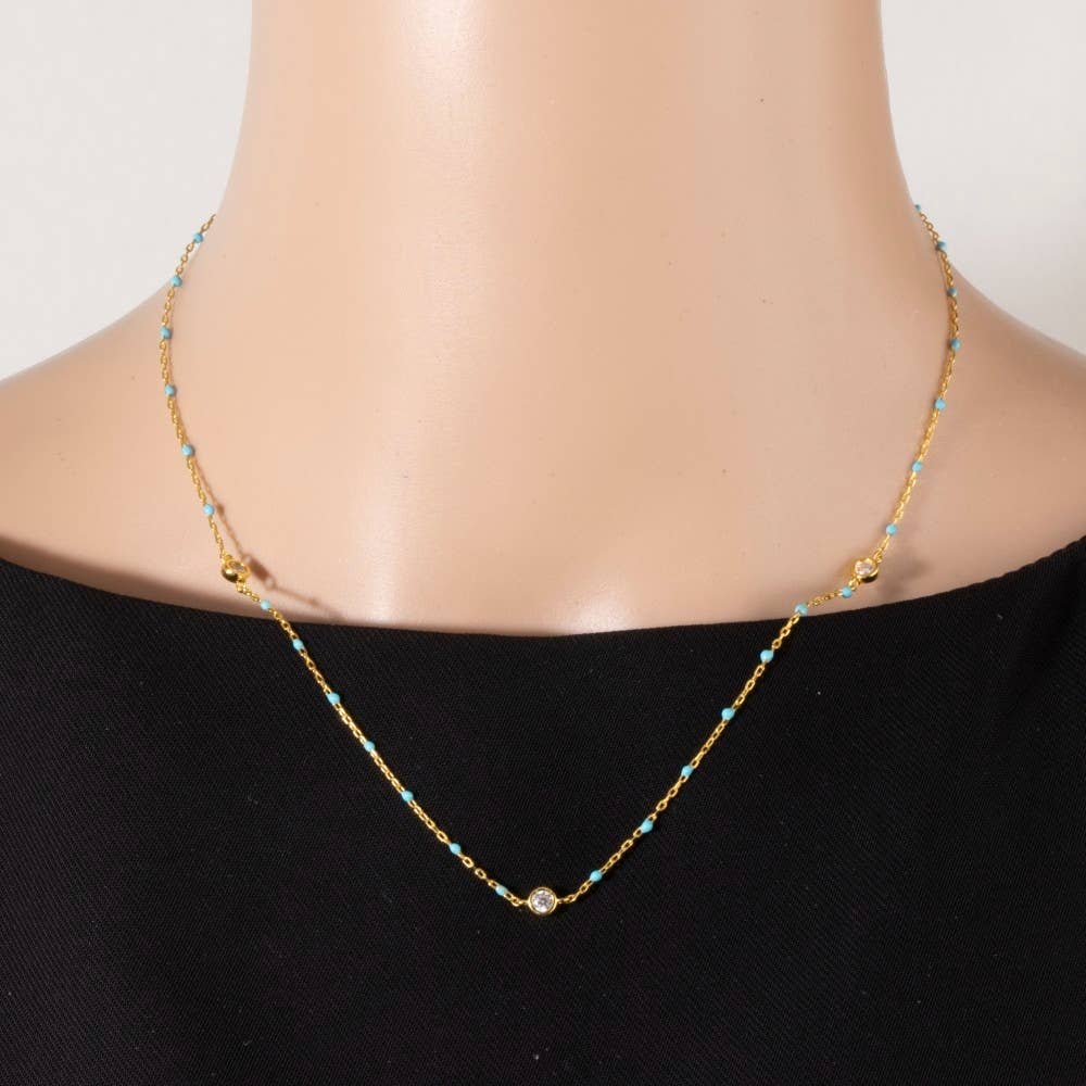 Gold Dipped Cz Pendant Enamel Accent Necklace: WH