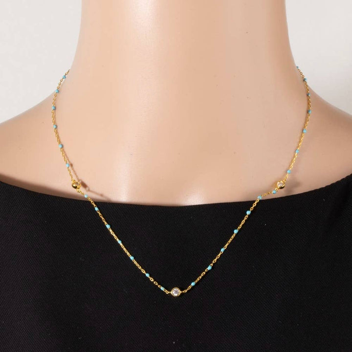Gold Dipped Cz Pendant Enamel Accent Necklace: WH