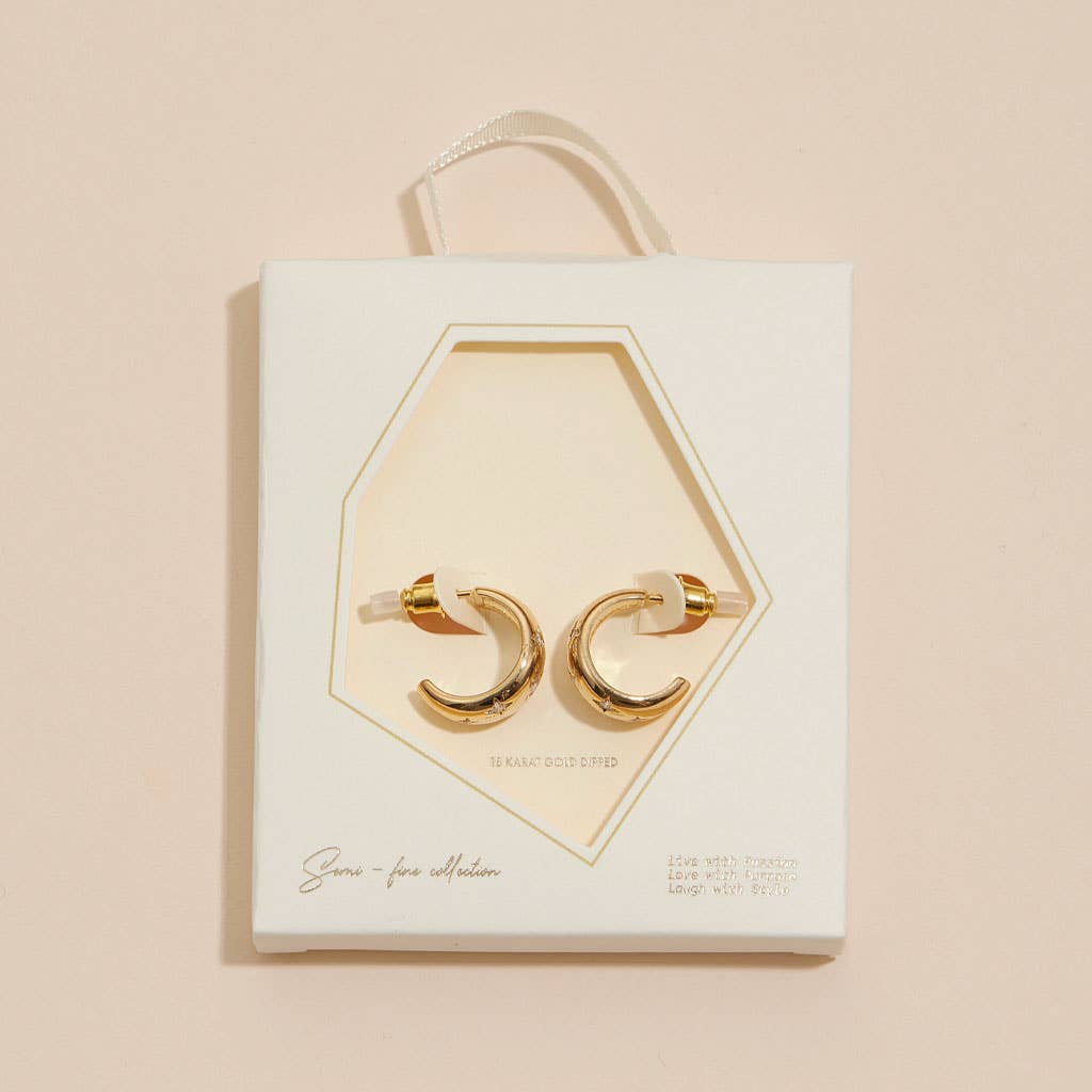 CZ Northern Stars 18K Gold Dip Hoop Earrings: Gold / One / 4DE38062