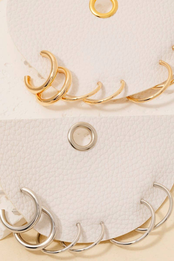 3 Piece Dainty Tube Hoop Earrings Set: Gold