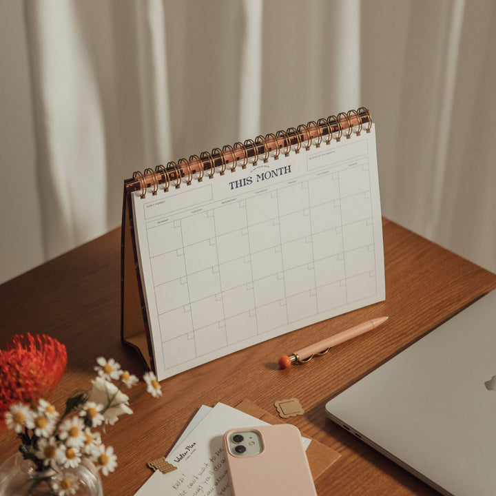 Floral Gingham Spiral Undated Monthly Desk Pad