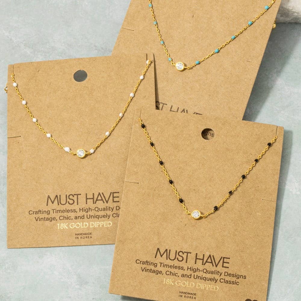Gold Dipped Cz Pendant Enamel Accent Necklace: WH