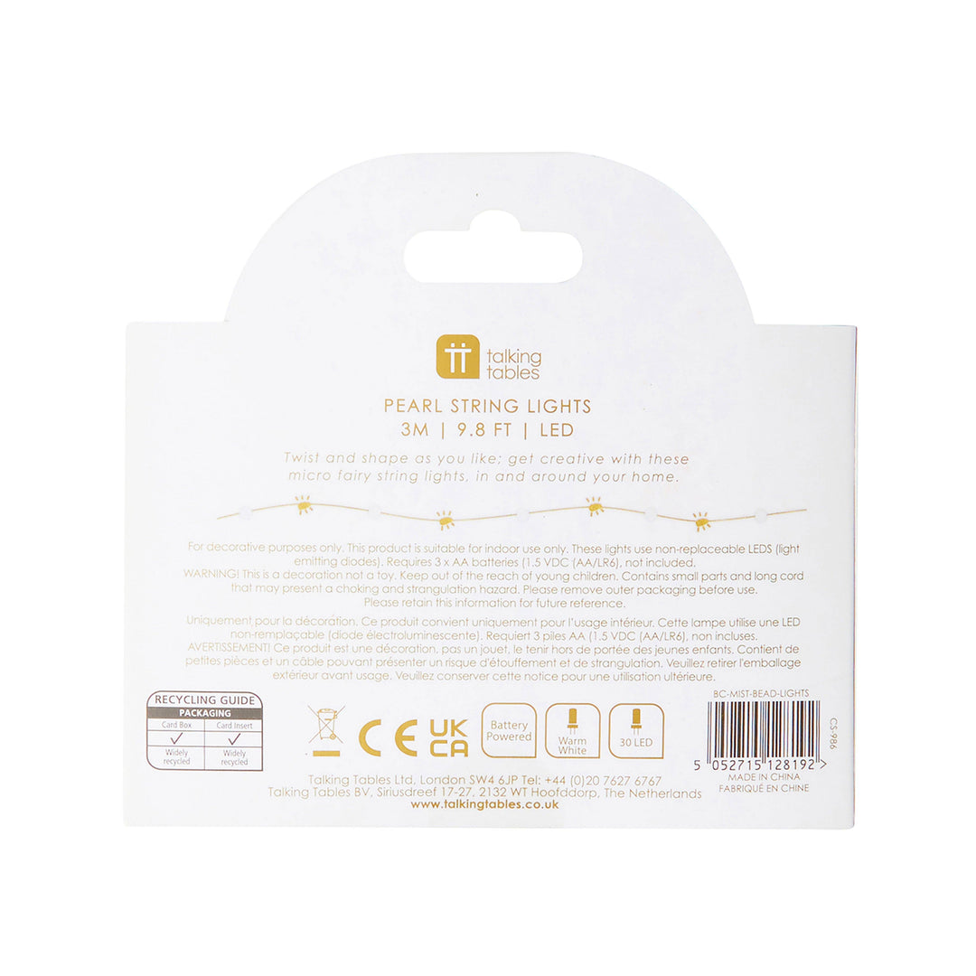 White Bead String Lights | 10ft | Table Decoration |