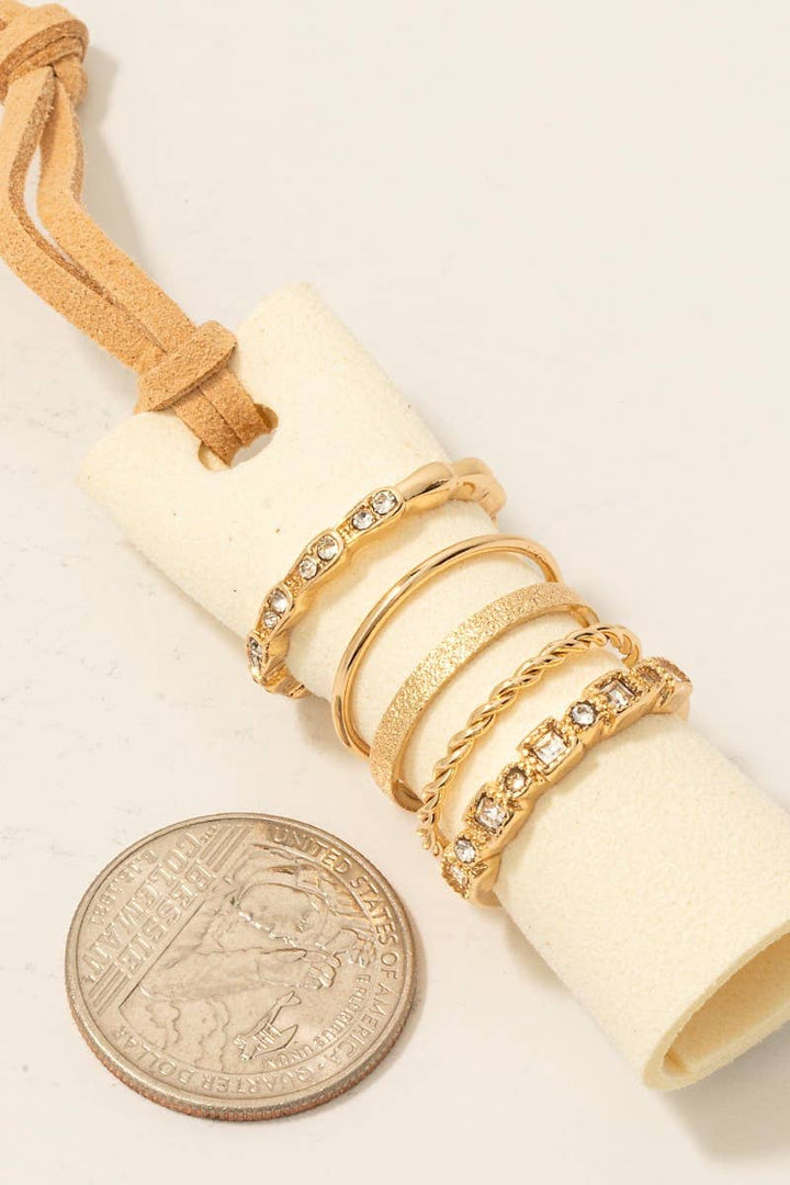 5 Piece Mixed Texture Band Rings Set: Silver