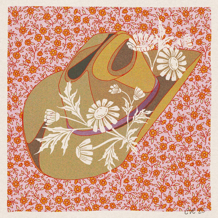 8"x8" Brown and Pink Cowboy Hat Floral Art Print: