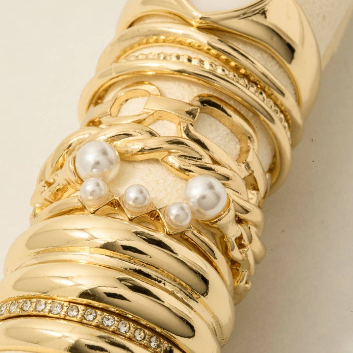 Twelve Piece Assorted Mother Of Pearl Heart Ring Set: Gold