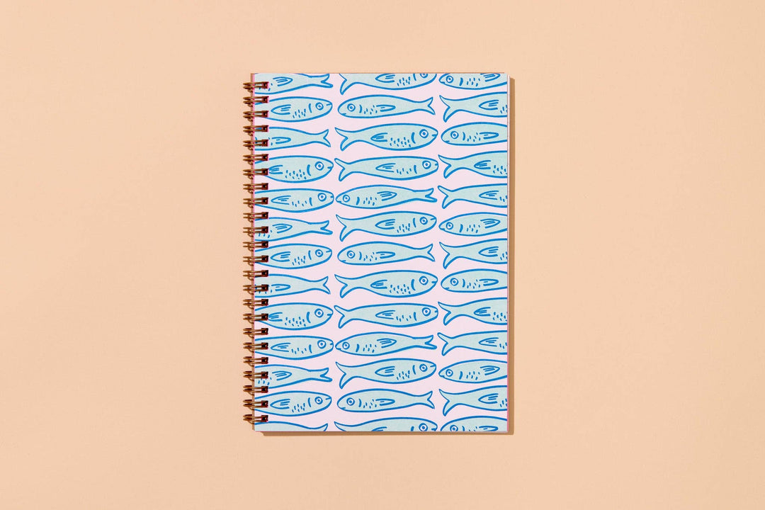 Sardines A5 Lettepress Spiral Notebook - Fathers Day Gift Mothers Day Spring Easter