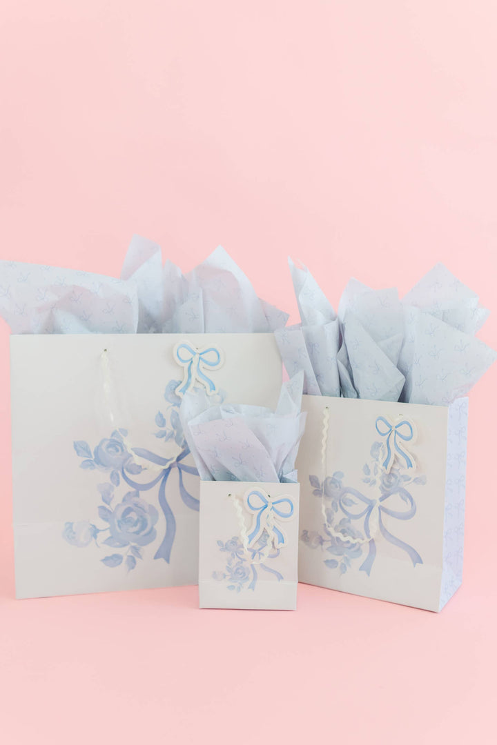 Watercolor Blue Floral Bows Gift Bag: Small