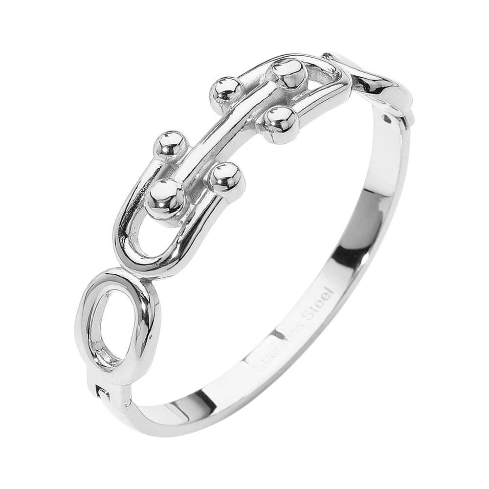 Stainless Steel Bold Link Hinged Bangle Bracelet: Silver
