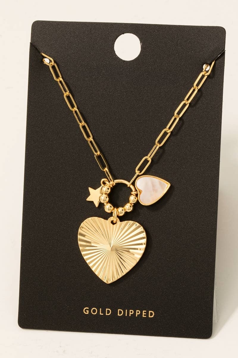 Gold Dipped Star And Hearts Charms Chain Necklace: Gold