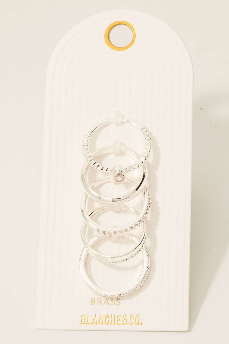 5 Piece Mixed Pave Band Rings Set: Gold
