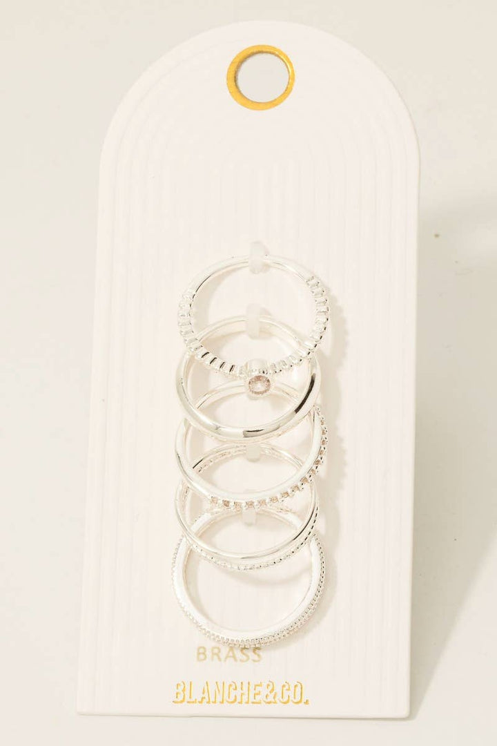 5 Piece Mixed Pave Band Rings Set: Gold