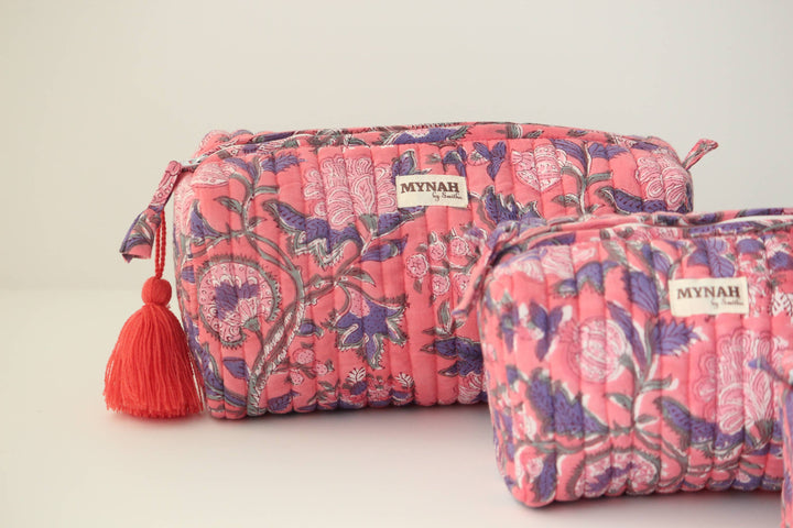Hot Coral Floral Cosmetic Bag
