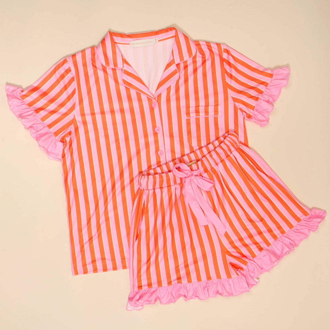 Large- Slumber Party Pajama Shorts Set–Sicily Stripes Pink