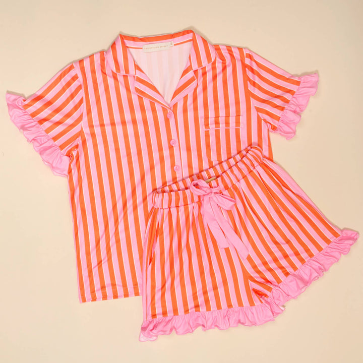 Large- Slumber Party Pajama Shorts Set–Sicily Stripes Pink