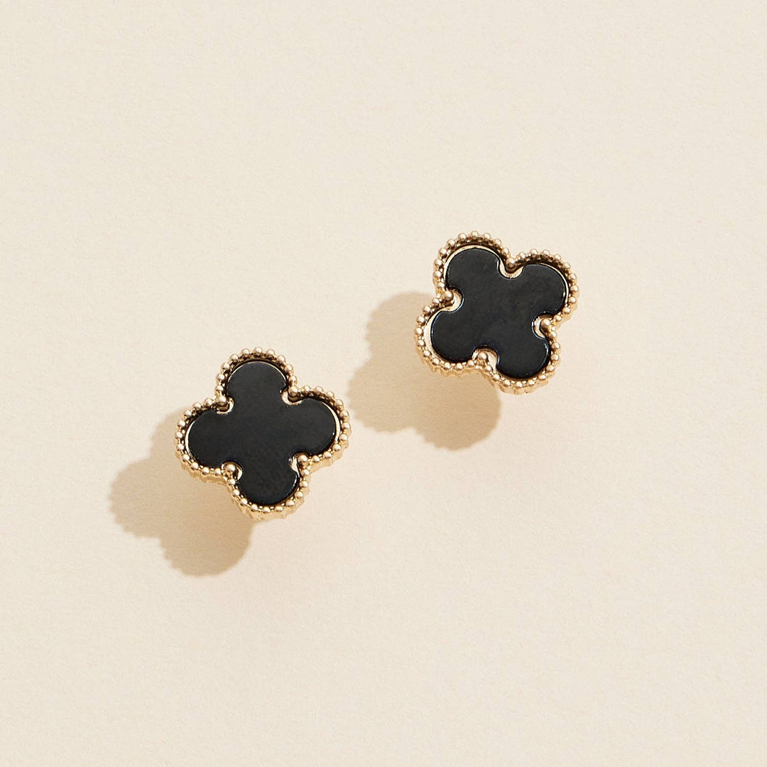 Enamel Quatrefoil Stud Earrings: GD / ONE