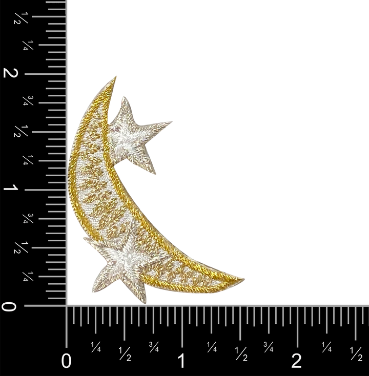 Gold Crescent Moon with Silver Stars Iron on Patch